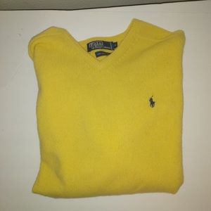Polo Ralph Lauren V-neck Yellow Sweater 100% Lambswool Men’s Size Medium